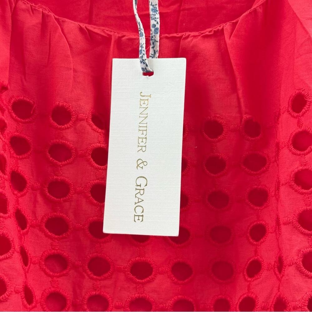 NWT Jennifer & Grace Eyelet Sleeveless Bubble Hem 100% Cotton Top Coral Red XL - Picture 3 of 10